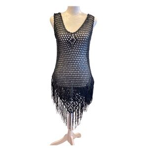 Black Crochet Fringe Boho Stylish Swim Coverup